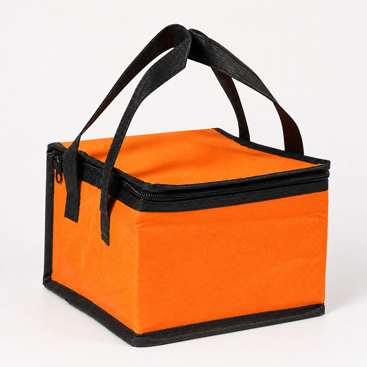 High-resolution orange insulated food delivery carrier in a clean studio product view