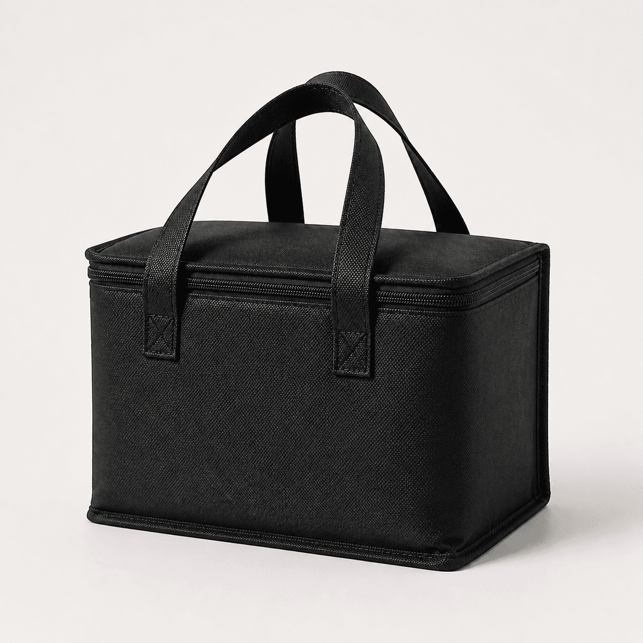AI-generated black insulated bag studio product view